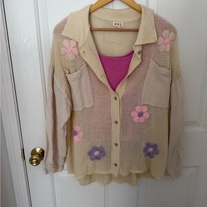 🌷 NWOT ‘POL’ Cream Knit Cardigan + Tank Top